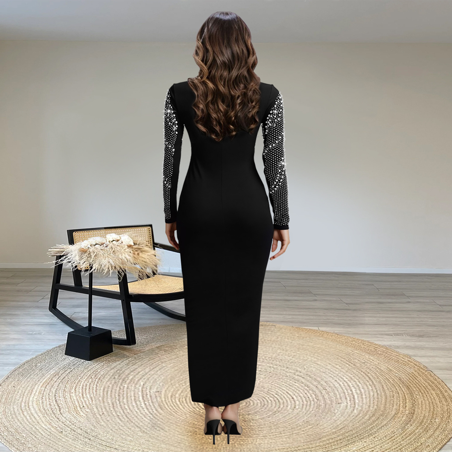 C7417 Cross-border AliExpress Amazon Moda europea y americana Bolso de mujer Brazo Slim Hot Diamond Bolso Vestido elegante con cuentas