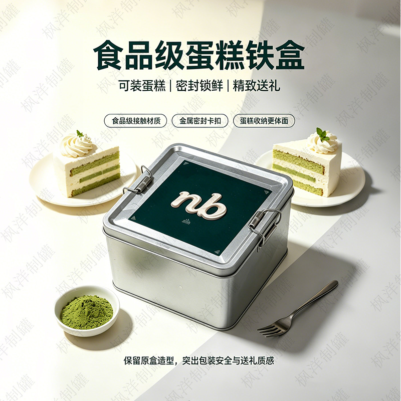 马口铁糕点包装盒金属搭扣密封茶叶罐婚庆礼品便当盒压缩饼干铁盒