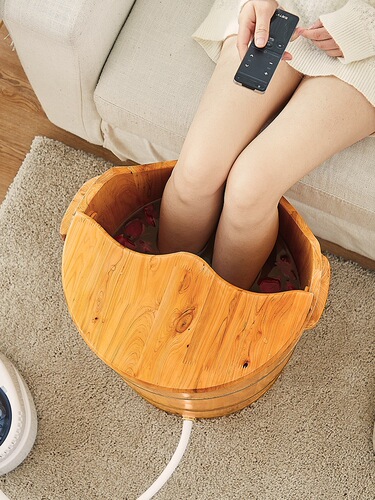 Heating Steam Foot Tub Household Sauna Steam Bath Wooden Foot Bath Foot Washing Wooden Basin Knee-High Constant Temperature Deep Tub