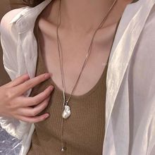 新款气质巴洛克珍珠钛钢项链女秋冬简约高级长款不掉色颈链毛衣链