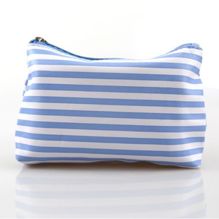 Customized Pu Leather Cosmetic Bag Stripesd Sample Storage Bag Japanese Style Zipper Clutch with Lined Coin Purse