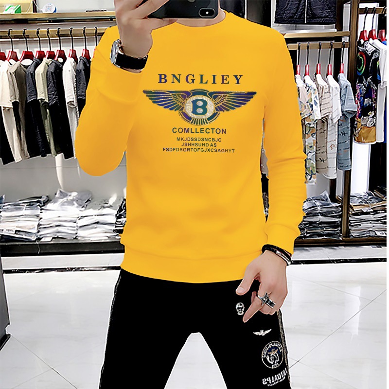 European Autumn and Winter New Men's Sweatshirt Trendy Brand Colorful Bentley Print Rhinestone Warm Stylish Men's Base Shirt