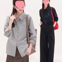 花田Hme燕麦拿铁~气质复古简约日常长袖衬衫上衣女早秋季