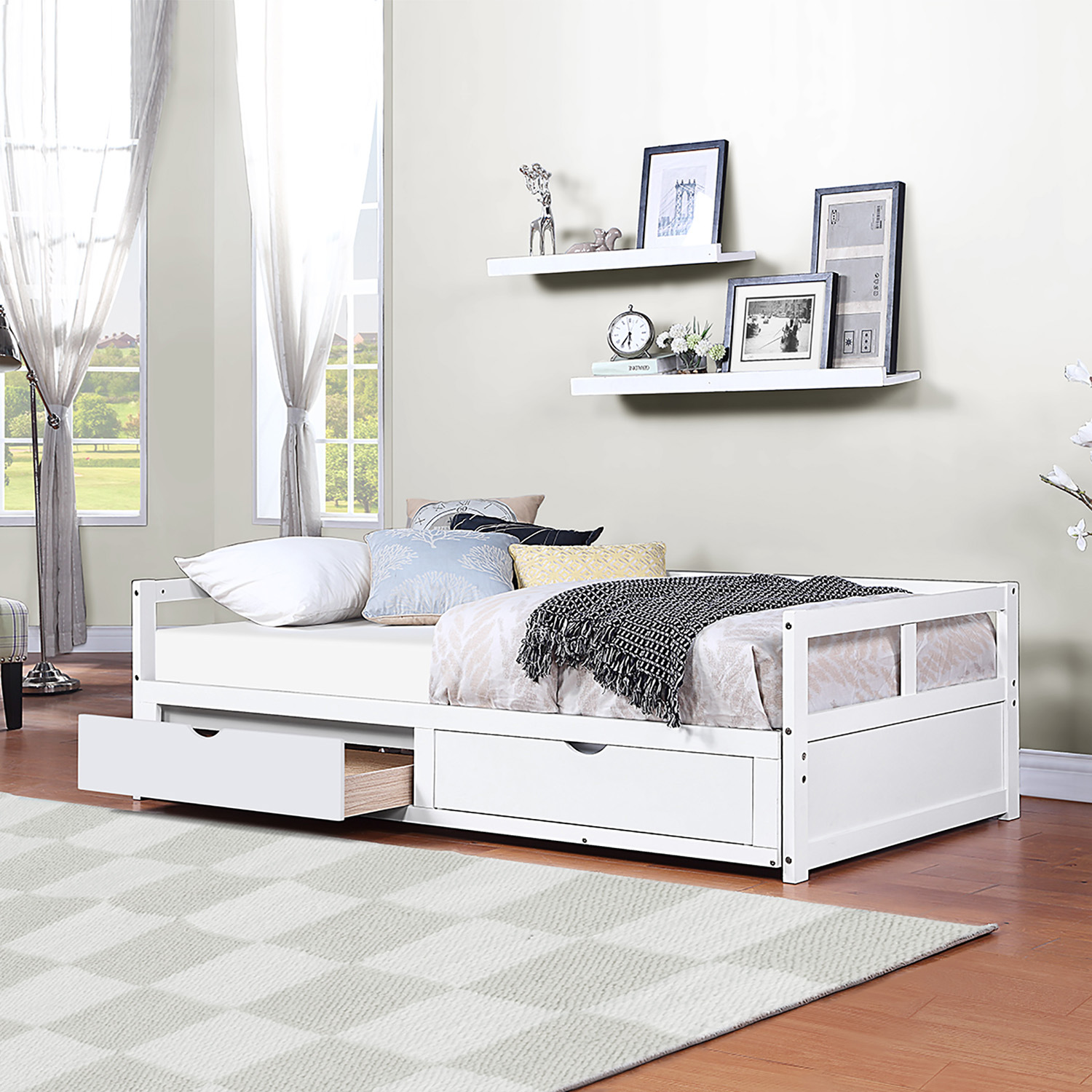categoría de dormitorio cama de madera moderna creativa con sofá de almacenamiento plegable en cama