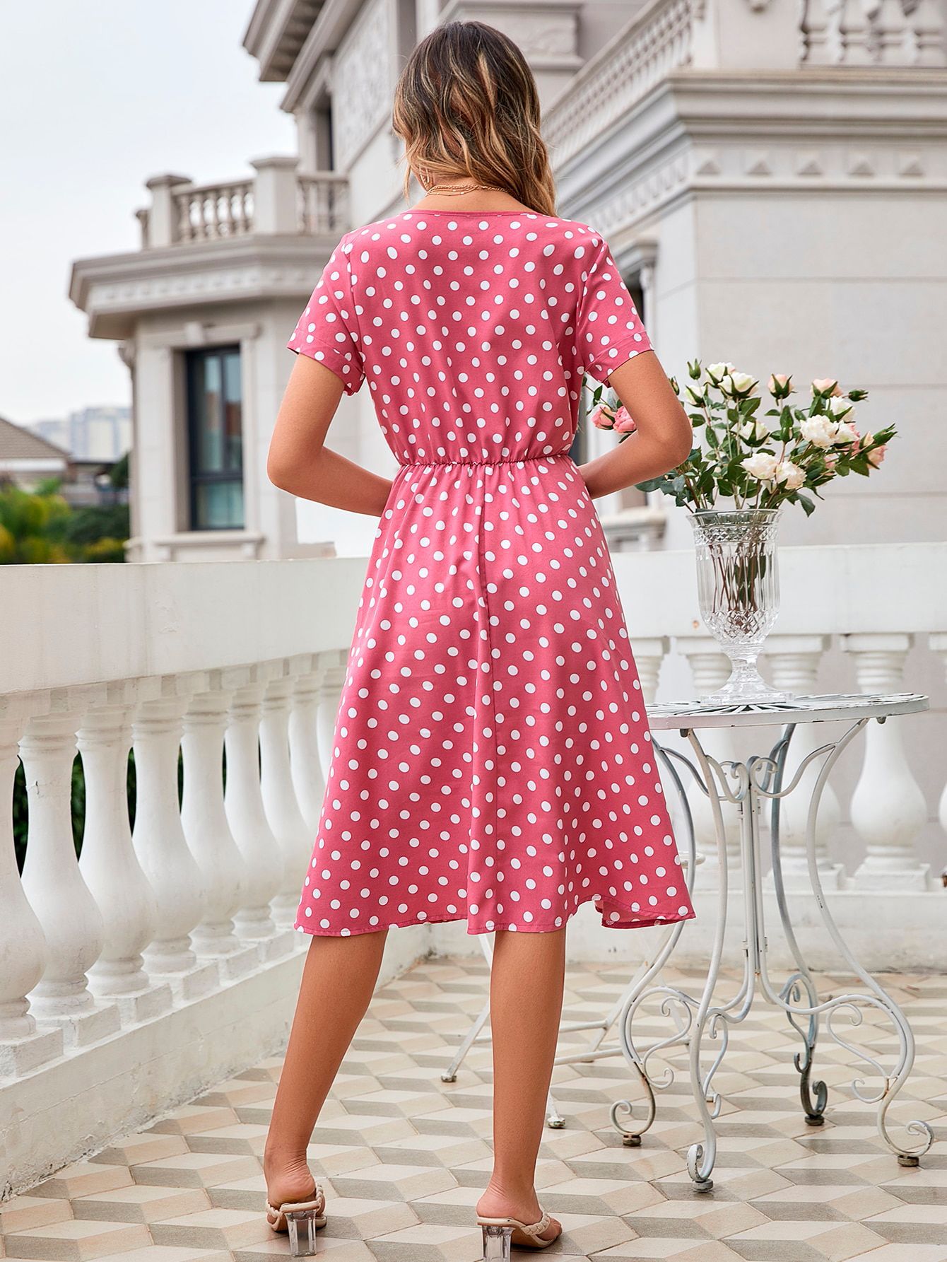 Women Clothing Comfortable Vacation Casual Chiffon Polka Dots Slimming Dress