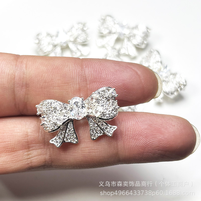 Senyi Copper Micro-Inlaid Zircon Four-Way Bow Full-Diamond Multi-Way Spacer Bead DIY Crystal Beaded Bracelet Jewelry Accessories