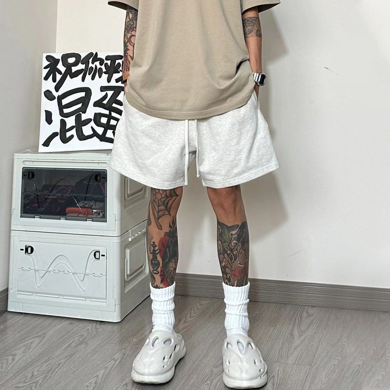 American Style Street Casual Basic All-Match Solid Color Shorts Men's Summer High Street Drawstring Straight Trousers