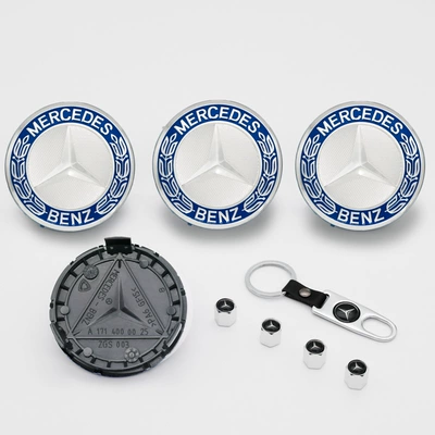 Suitable for Mercedes Wheel Hub Caps, 75mm Mercedes Wheat Ear Wheel Center Caps, Silver and Black Plastic Tire Cap Emblems (Hub cover) - 75mm-dark-blue-wheat-ears-pack-of-four