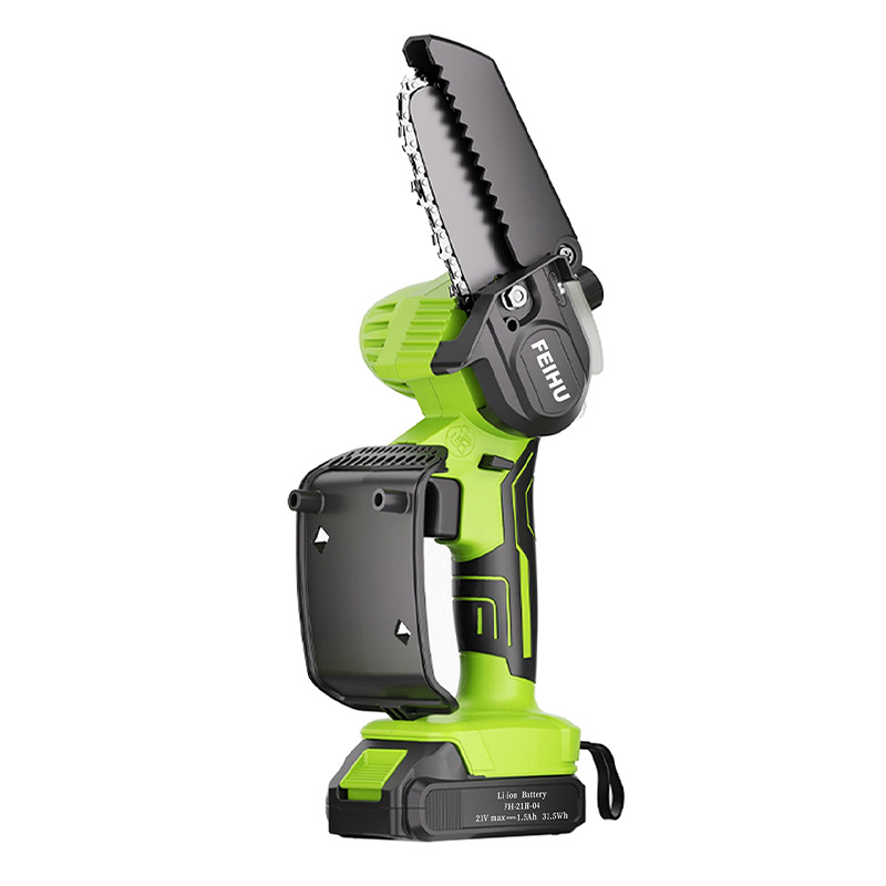 Sierra eléctrica portátil recargable Feihu 21V, nuevo modelo transfronterizo, con batería de litio, tipo botella de aceite de 4 pulgadas, para poda doméstica, de una sola mano.