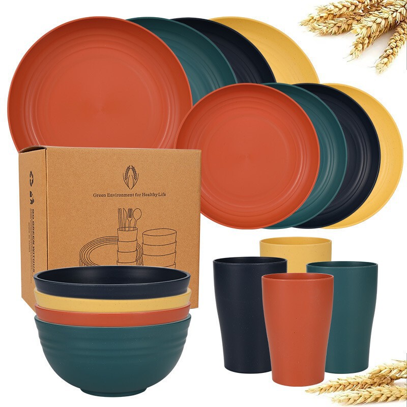 Plastic Dish Plate Tableware suit Household Dish Rice Bowl Water Cup Cross-border Amazon Tableware 16-piece Set Wholesale Plastic Dish Plate Tableware suit Household Dish Rice Bowl Water Cup Cross-border Amazon Tableware 16-piece Set Wholesale
