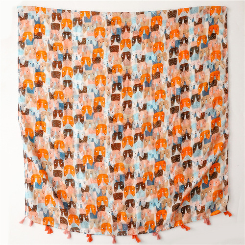  new spring and summer fresh and sweet style cartoon cat cotton and linen scarf Bali thin silk scarf shawl for women