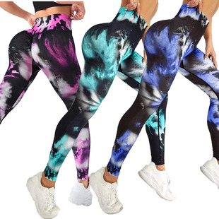 In stock hot sale seamless pants women's fitness yoga pants sports pants tie-dyed painted trousers hip lifting training pants