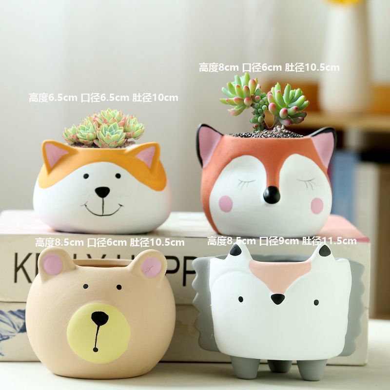 Macetas de cerámica para suculentas con diseño de animales de dibujos animados, pequeño tamaño, para estante de flores en casa, suministro al por mayor