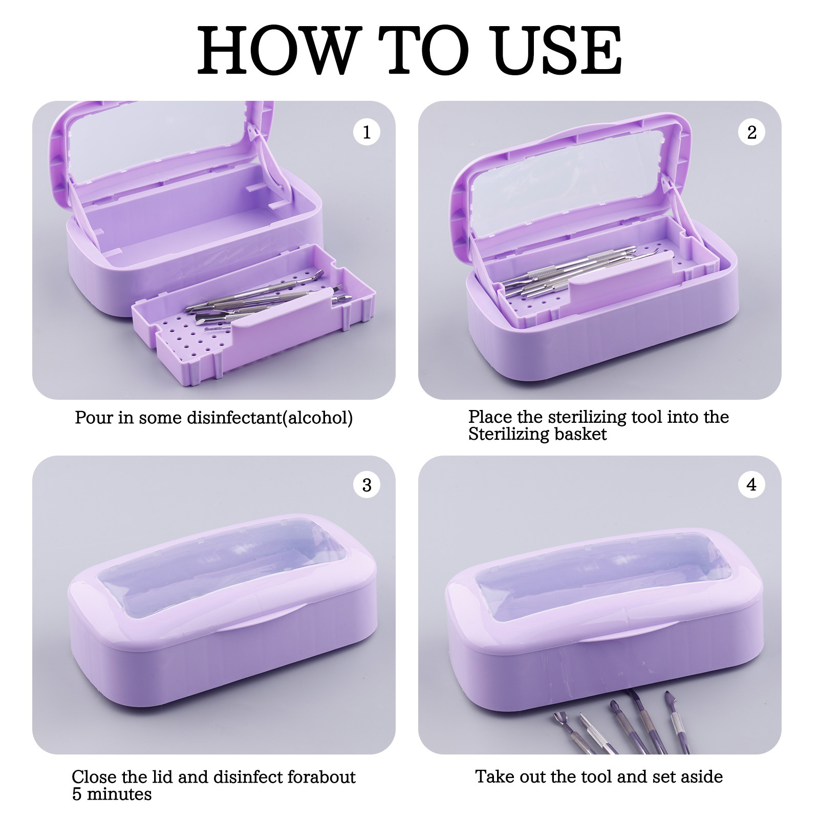 Caja de desinfección de uñas transfronteriza, caja de limpieza de herramientas de pestañas, limpieza de alcohol, remojo, caja de almacenamiento de herramientas de uñas al por mayor