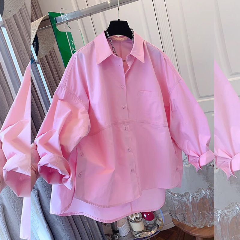 Loose Solid Color Plus-Size Shirt Polo Collar Jacket Long-Sleeve Spring New Fashion Trendy Versatile Women's Shirt Stylish Loose Solid Color Plus-Size Shirt Polo Collar Jacket Long-Sleeve Spring New Fashion Trendy Versatile Women's Shirt Stylish