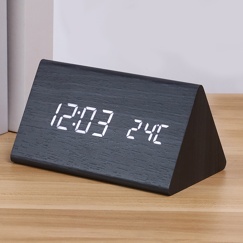 源メーカーled木の頭の時計の電子時計のアイデアの木製のデジタル時計の音響制御の温度計の電子の目覚まし時計