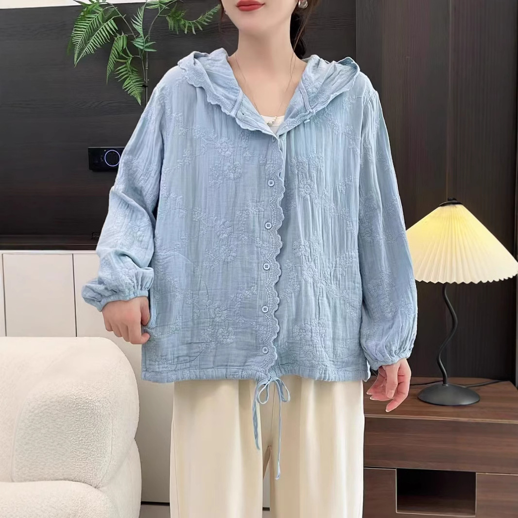 (2개) 봄과 가을 새로운 후드 셔츠 자카드 레이스 셔츠 루즈 캐주얼 한국 스타일 아카데미 스타일 레이스 재킷