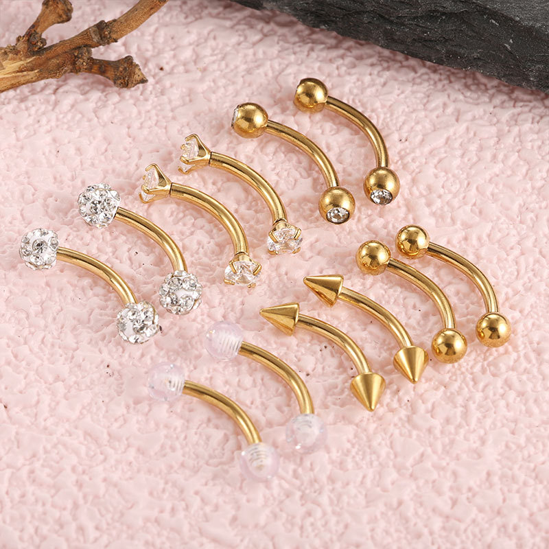 12-Piece Stainless Steel Curved Barbell Set - Pearl Zircon 16G Eyebrow, Lip, and Cartilage Piercing Jewelry detail image 5