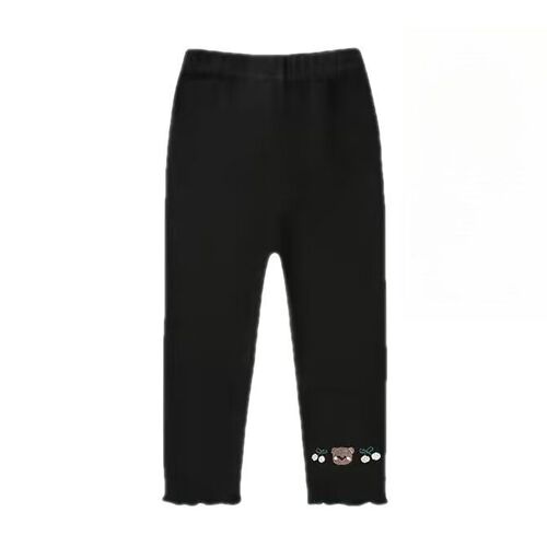 Women's and Girls' Summer Trade Pants with Bear and Cherry Embroidery, Stylish Medium and Small Children's Ice Silk Thin Outerwear Mini Pants