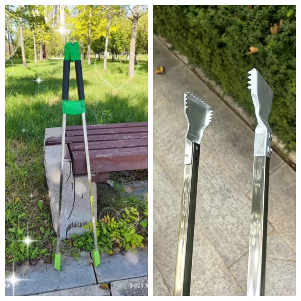 Iron Chuck Double Pole Garbage Clip Picker Stainless Steel Garbage Bucket Picker Long Handle Clip Aluminum Alloy Garbage Pickup