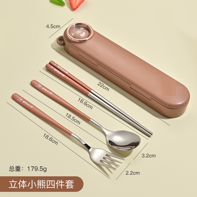 子供箸スプーンフォークセットかわいいアニメ携帯食器304ステンレス学生箸スプーン収納ケース|undefined