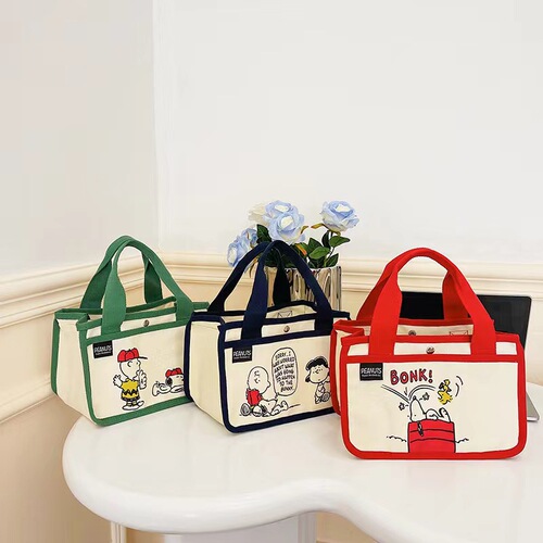 2024 new cross-border handbag fashion cartoon canvas lunch box bag manufacturer wholesale lunch bag