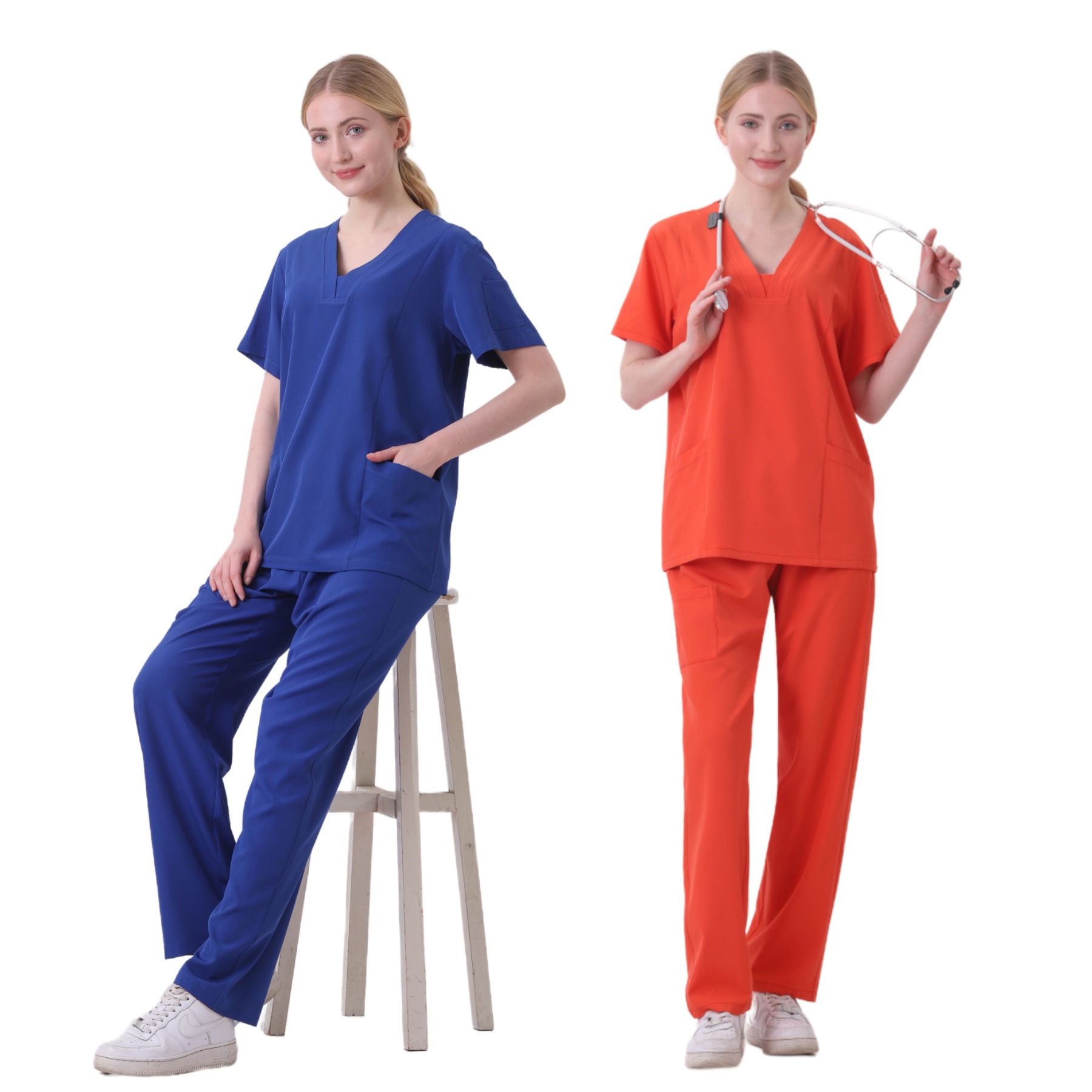 European and American Hospital Cotton Cleaning Design Washclothes Doctor Short Sleeve Workwear SPA Beauty Clothes Separate Set Scrub Suit