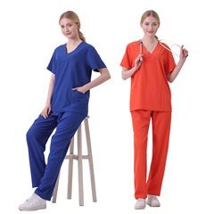 European and American Hospital Cotton Cleaning Design Washclothes Doctor Short Sleeve Workwear SPA Beauty Clothes Separate Set Scrub Suit