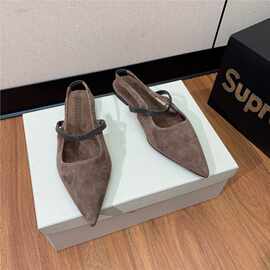 欧洲站凉鞋2024年新款夏半包头一字带优雅仙女尖头百搭女士平底鞋