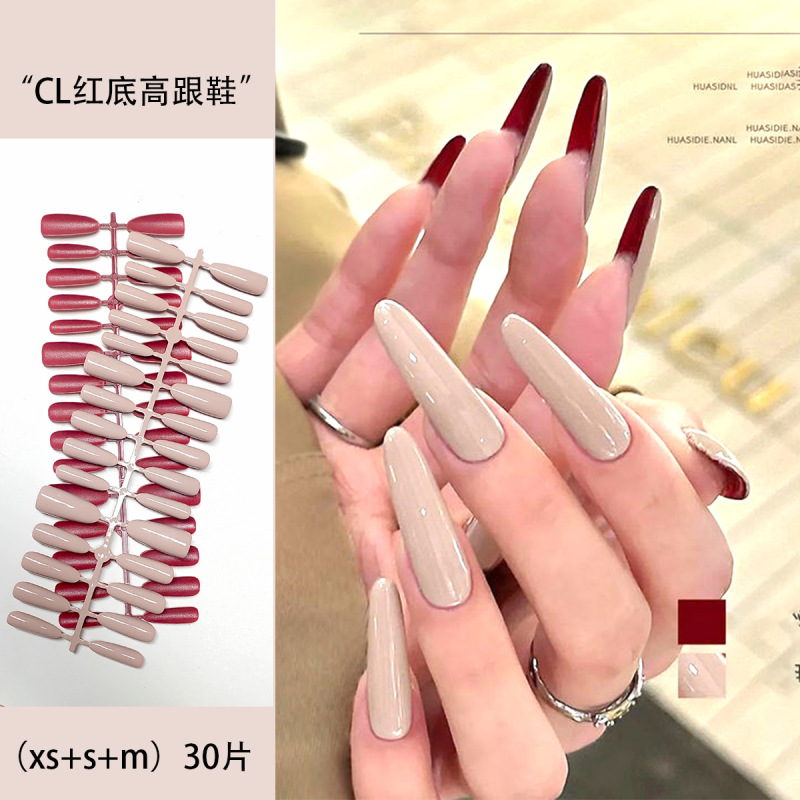 Red-Soled High Heels, Xiaohongshu's Popular Nude Color Wearable Nails, Long Oval Shape, Simple and High-End Gold-Style Manicure