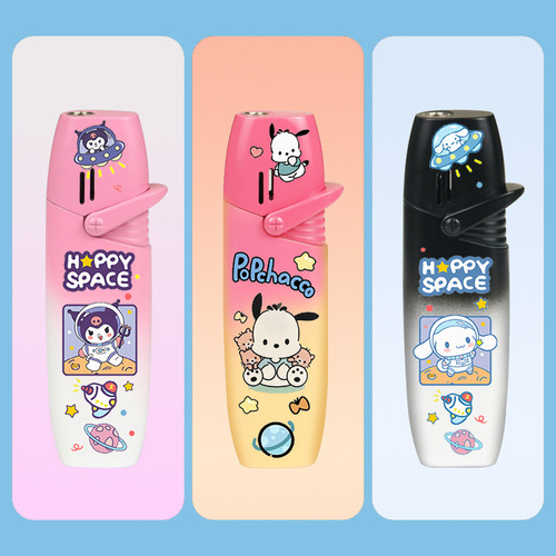 Internet celebrity inflatable lighter, windproof, pink flame, cute Sanrio pattern, Valentine’s Day gift for husband