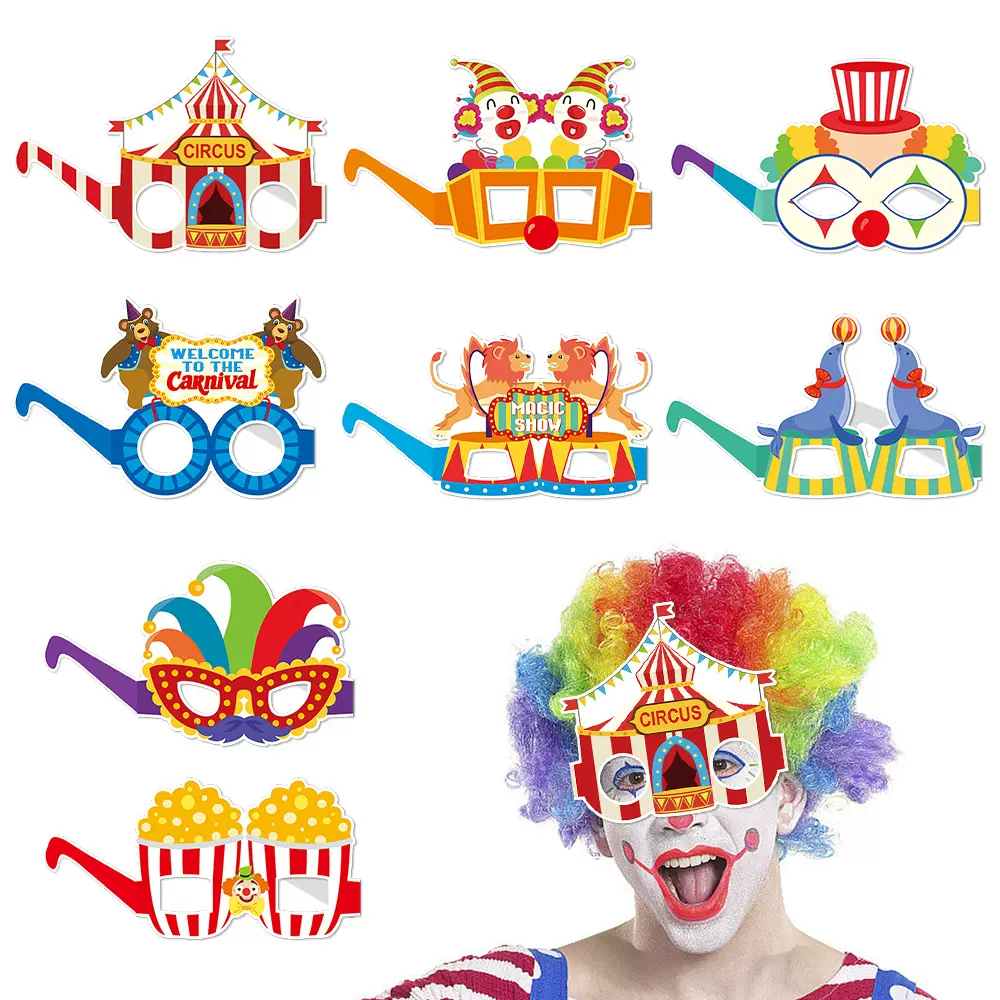 亚马逊马戏团狂欢节生日布置拍照道具 嘉年华派对装饰纸质眼镜