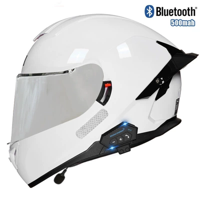 full helmet unisex electric, Motosiklet kaskı (dəbilqə) - bright-white-silver-mirror-bluetooth-m