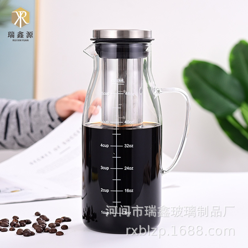 High Borosilicate Graduated Cold Brew Coffee Pot Ice Water Glass Household High Temperature Resistant Cold Water Kettle Cold Water Kettle Juice Pot