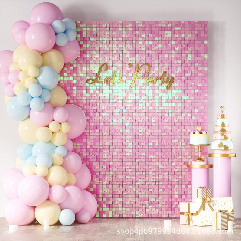 Cross-border colorful sequins wind board birthday party outdoor wedding stage background wall translucent frame buckle