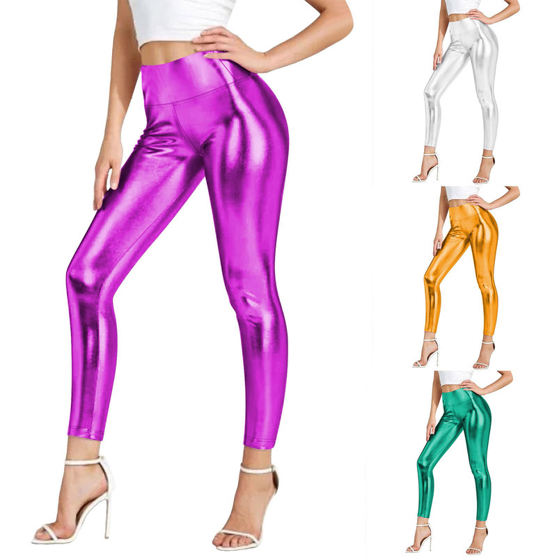 2026 Spring and Autumn European and American Cross-Border New Style Gold-Stamped Faux Leather High-Waisted Leggings Nightclub Slimming Leather Pants Tight-Fitting Cropped Pants 2026 Spring and Autumn European and American Cross-Border New Style Gold-Stamped Faux Leather High-Waisted Leggings Nightclub Slimming Leather Pants Tight-Fitting Cropped Pants