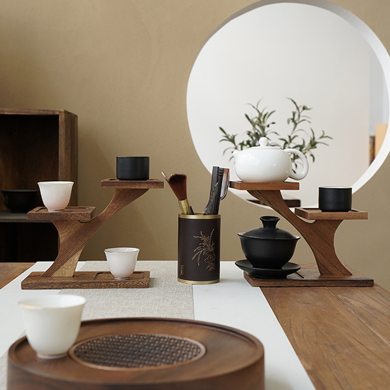 Accesorios de mesa de madera para la ceremonia del té Taza de té sala de estar cocina mesa de té organizar artículos estantes de almacenamiento estantes de tazas estantes de capas