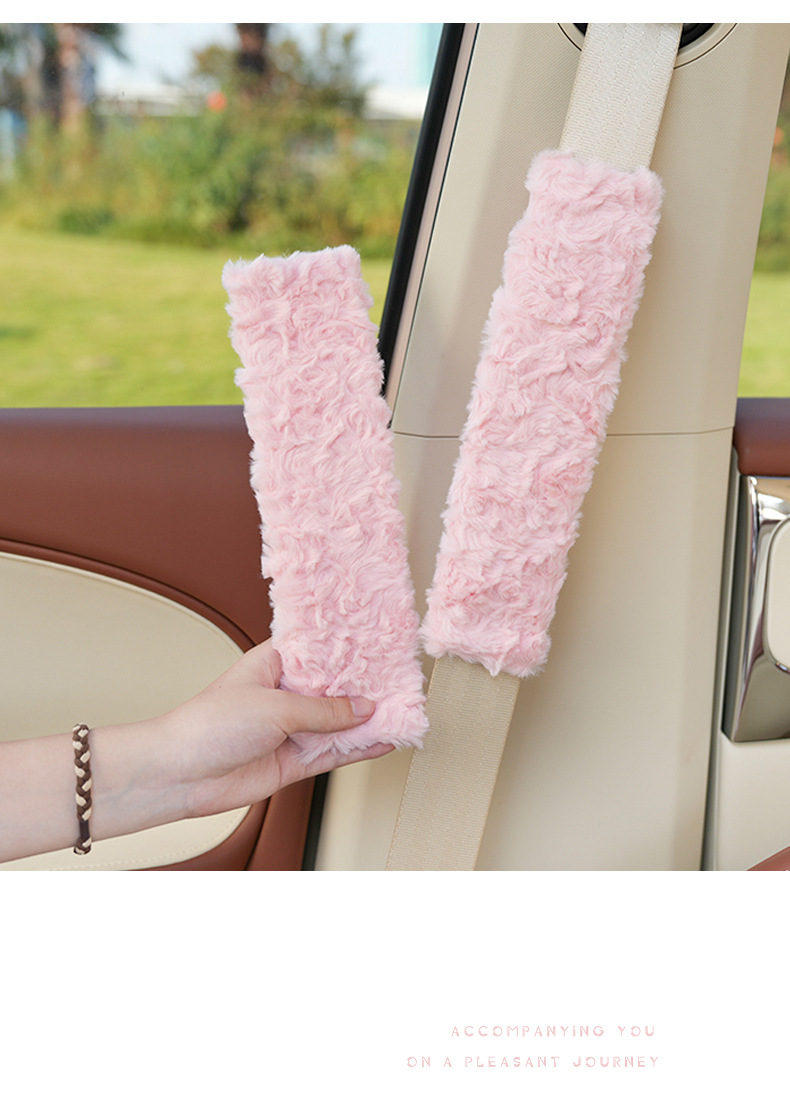 Car safety belt shoulder pad rabbit fur brushed rose safety belt decoration plush non-slip car shoulder pad