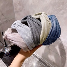 韩国代购～复古chic高级感闪钻亮片交叉宽版气质百搭发卡外出头箍