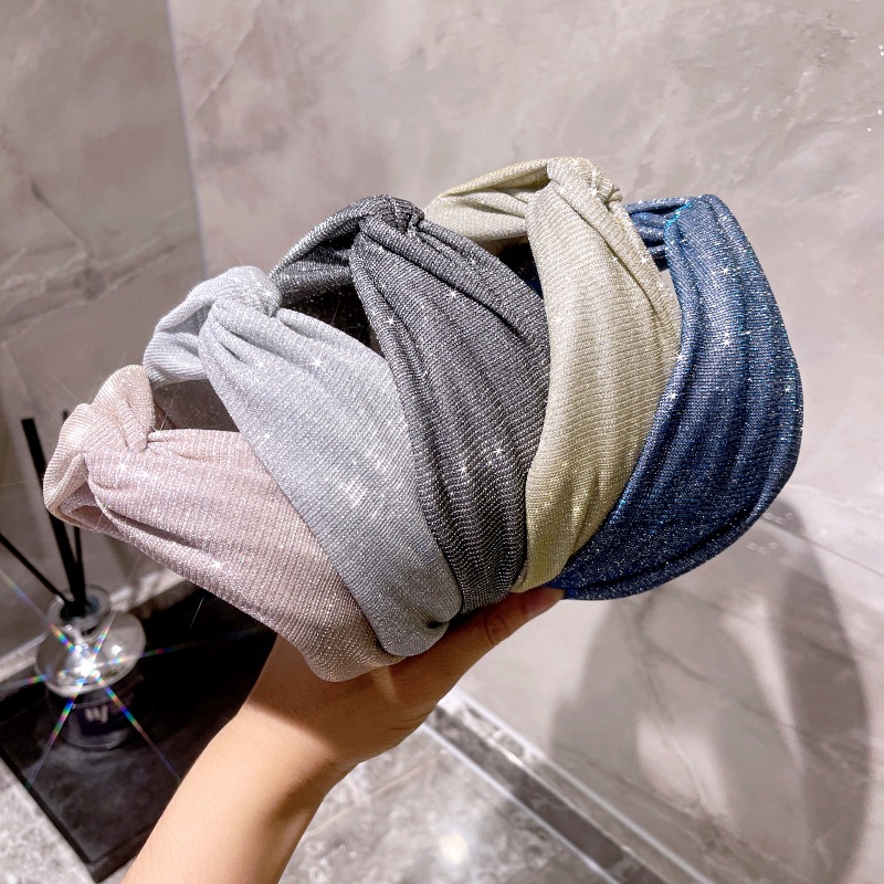 韓國代購～復古chic高級感閃鑽亮片交叉寬版氣質百搭發卡外出頭箍