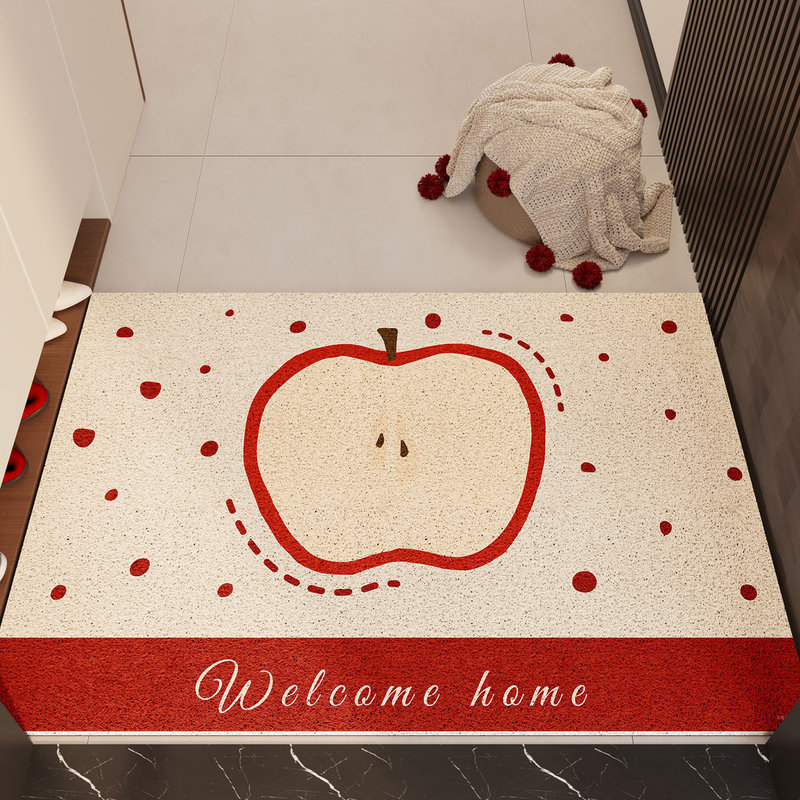 Cartoon-style, minimalist apple-themed doormat for the entrance, new design, durable and easy to clean, made of PVC with a looped texture Cartoon-style, minimalist apple-themed doormat for the entrance, new design, durable and easy to clean, made of PVC with a looped texture