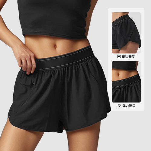 Cross-border spot sports shorts for women summer quick-drying fitness yoga pants breathable running belt pocket elastic waistband hot