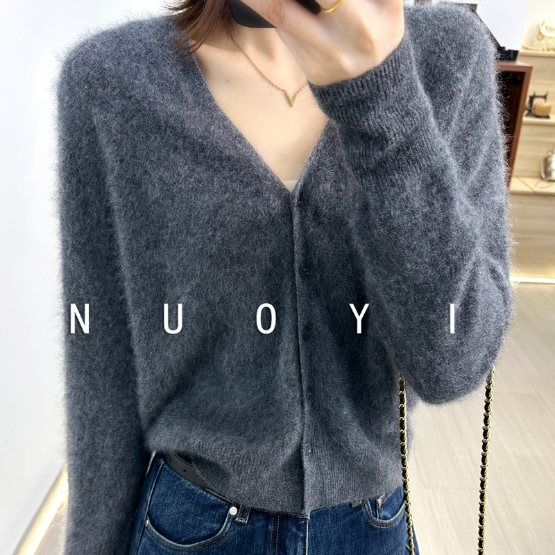 高货！2025秋冬210g加厚拉绒羊毛羊绒拉绒V领开衫毛衣女秋冬外套|undefined