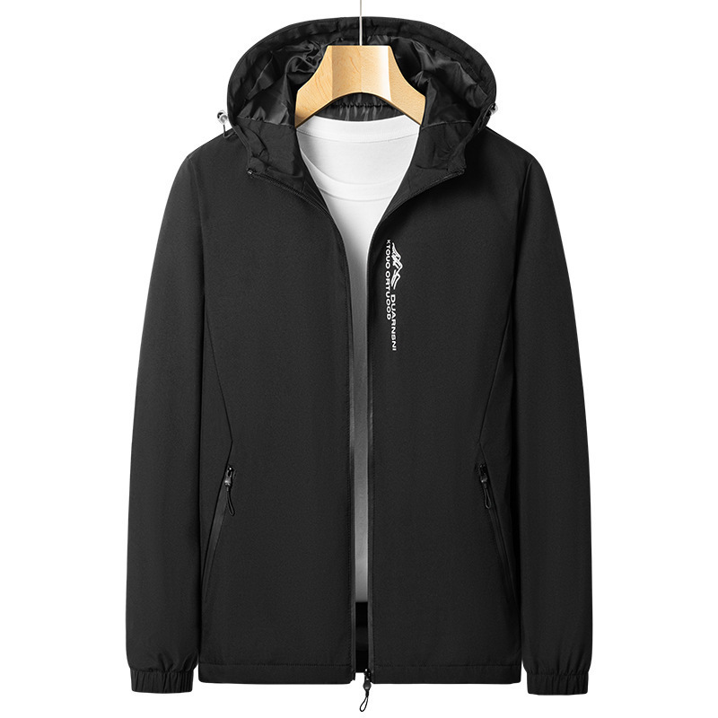 Men's single-layer thin windproof jacket, workwear hooded coat, men's slim fit windproof outerwear, outdoor men's style.