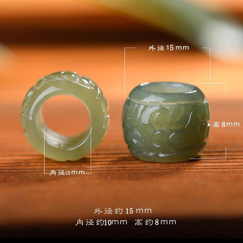 허티안 옥 녹색 패턴 러닝 링 내경 약 10mm