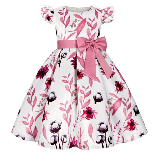 Hot-selling new style sleeveless girl dress with bow print princess birthday party clothing