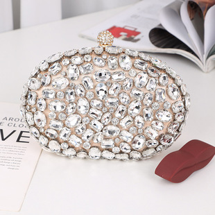 Cross-Border European and American Style Rhinestone Dinner Bag, Hand-Embroidered Diamond Clutch Bag, Glass Stone Goose Egg-Shaped Accessible Luxury Women's Bag
