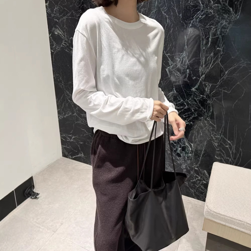 Designer Style! Ins-Style Lazy Vibe Pure Cotton Women's Versatile Loose Cotton Long-Sleeve T-Shirt for Spring and Autumn