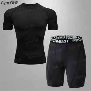 Cross-border Explosions Men's Fitness suit Sports Fitness Pants T-shirt Shorts 2-piece Set