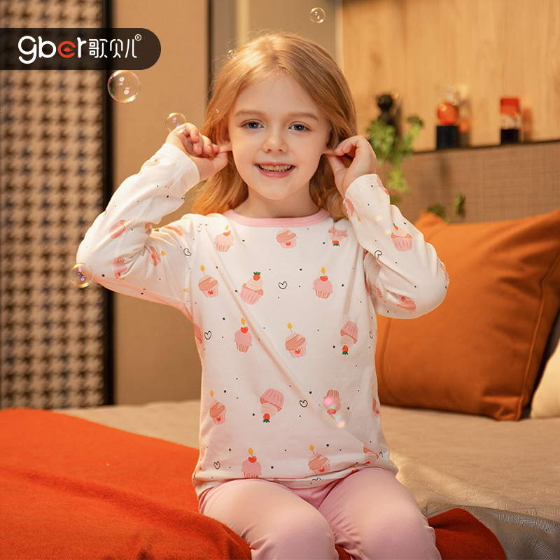 면화 속옷 세트 어린이 가을 옷과 바지 클래스  소녀 홈 옷베이스 파자마 세트